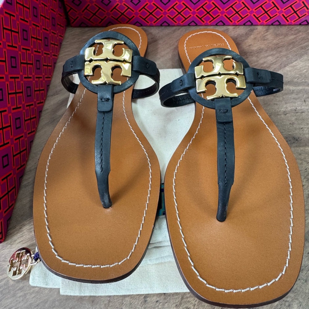 Tory Burch Black Leather Mini Miller Sandals size 10